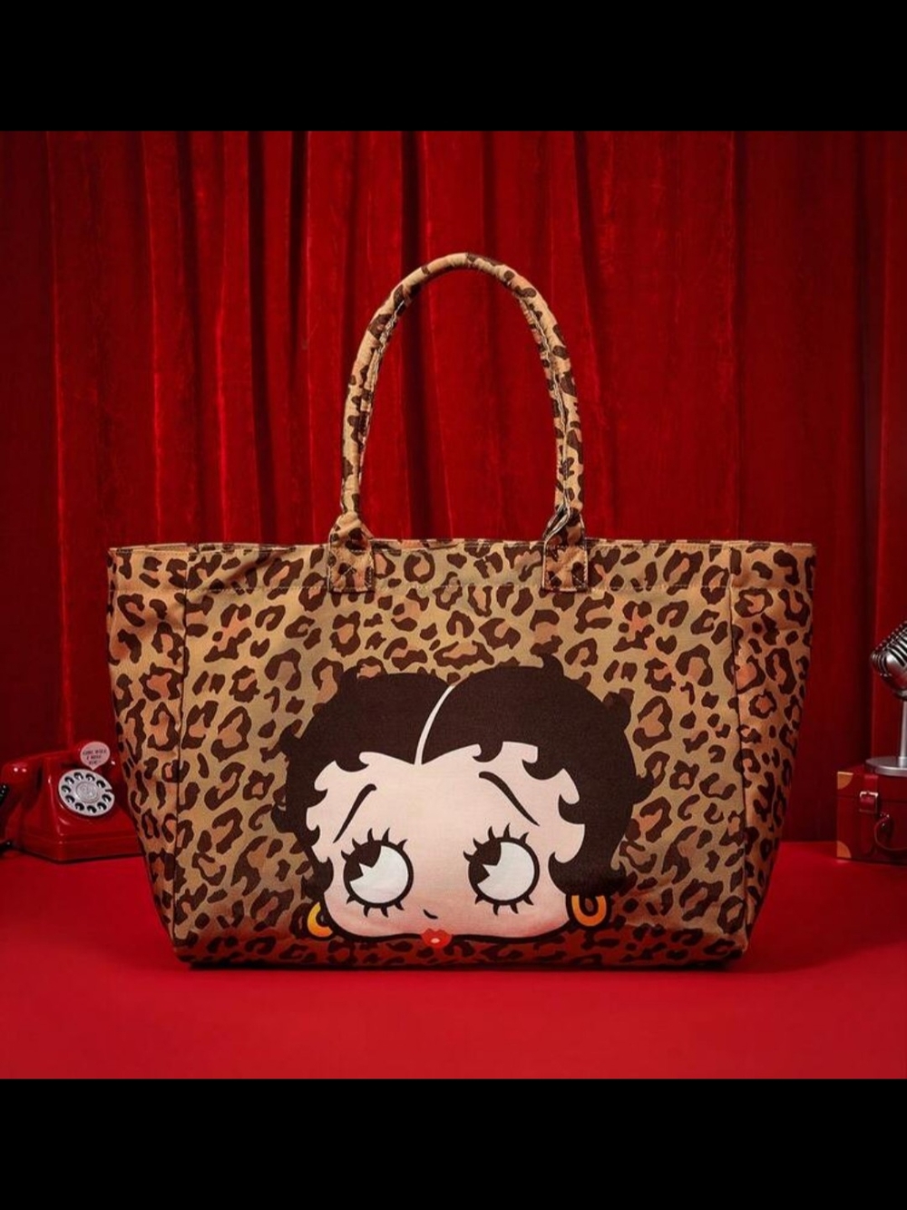 Betty Boop Leopard Print Fabric Tote Bag in Brown